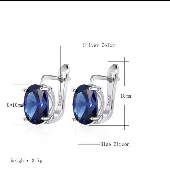 Anthro Sterling Silver 925 Oval Blue Zircon Earrings** - Picture 4 of 6